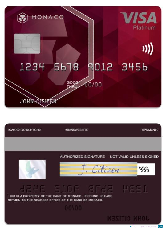 Download Monaco Bank of Monaco visa platinum card Photoshop template